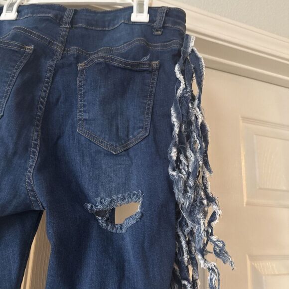 United We Stand Fringed Distressed Jeans Jr Womens Sz 15 USA Festival Boho Denim - Picture 10 of 14